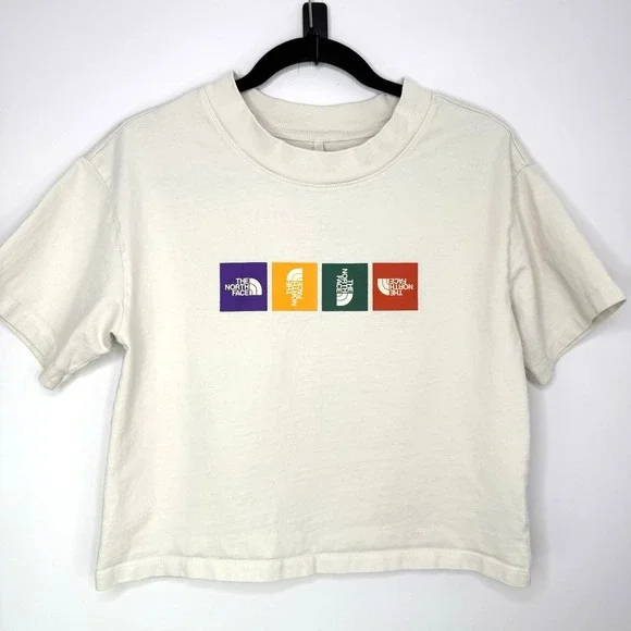 The North Face Women's S Cream Cropped Tee Multicolor Graphic Logo F21 Cotton - Picture 1 of 8